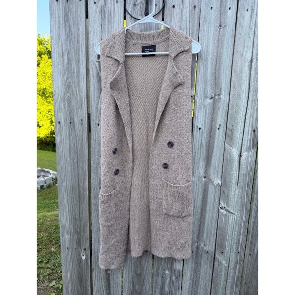 Boho Layering Active USA Longline Knit Vest Womens Small Tan